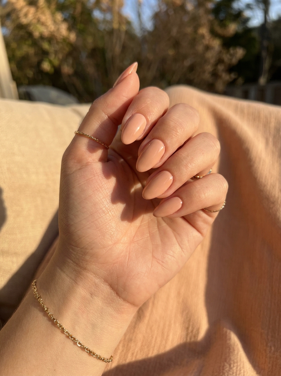 Peach Nude Sommer Nägel mit warmem Pfirsich-Nude-Ton